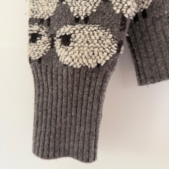 Sea Novelty Nubby Sheep Grey Cropped Puffed Sleeve Sweater Cute Animals SMALL - Picture 4 of 8